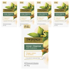 TWININGS 唐寧茶 Inner Cleanse 茶包 含益生菌 薑 檸檬和薑黃 27克, 1.5g, 18包, 5盒