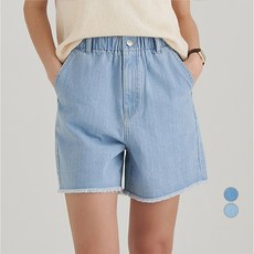 afinar 標準版型下擺剪裁鬆緊帶牛仔短褲