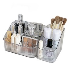 簡約化妝品收納盒 3格+4格組, 透明, 1組