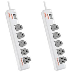 PowerSync 包爾星克 群加 1開5插防雷抗搖擺旋轉延長線 TR5W9018, 1.8m, 2條, 白色