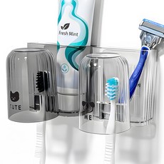 Hanbomnuri 字母貼紙透明牙刷架漱口杯組, 透明黑, 透明白, 2個