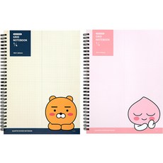 KAKAO FRIENDS 現代風格4格線圈筆記本 2本, Ryan+Apeach, 1組