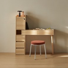 리샘 애스터 익스텐션 수납 화장대 + 딕슨 스툴 세트 방문설치, 오크(화장대), 딥브라운(스툴)
