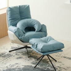멜랑 실리콘레더 360도 회전 1인용 소파 + 반달 쿠션 1p + 풋스툴 세트 방문설치, 블루, 1세트