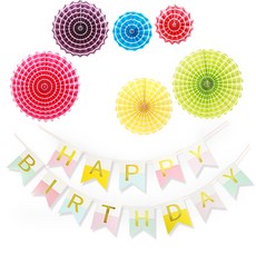 LivingDA 生日扇花環+裝飾套組, 原色, 1套