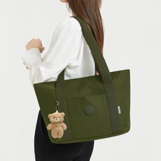 ADDEDIT 輕量肩背托特包 生活防水 Arish 媽媽包 + 配件, 卡其色(包), 隨機出貨(配件)