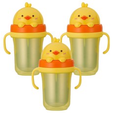 Edison Friends防漏雙層不鏽鋼吸管杯2, 300ml, 黃鴨, 3個