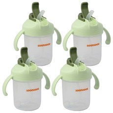 순수아 다기능 양손 손잡이 유아용 빨대컵, 300ml, 4개, 그린