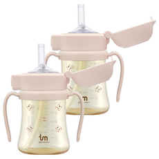 토비앤몰리 PPSU 원터치 락 빨대컵, 180ml, 2개, 돗람이 핑크