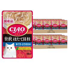 INABA CIAO 啾嚕 巧餐包, 奢華干貝 + 鮪魚 + 雞肉, 35g, 32包