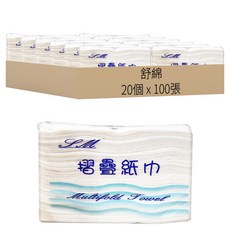 舒綿 折疊式特厚紙巾, 20個, 100張