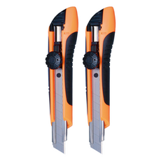 Panrico 百利世 專業美工刀 PE+TRP手柄 舒適防滑 手動旋鈕 刀片鎖定安全可靠 日本SK2高碳鋼刀刃, 2支, 橘色 + 黑色 + 銀色