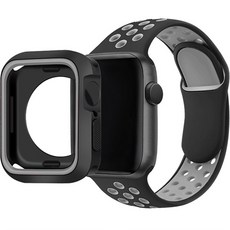 SPACE SHIELD Apple Watch運動風矽膠錶帶+手錶保護殼, 黑灰色