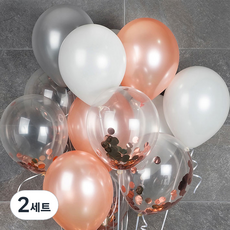 錫箔天花板氣球 20入 + 緞帶 + 雙面膠帶套組, 玫瑰金, 2套