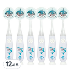 비브라이트 유아동 LED 뽁뽁이 상어 칫솔 + 칫솔모 보호커버 세트, 화이트, 12세트