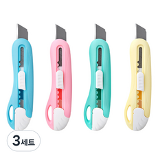 델리 커터칼 2024 4종 세트, 그린 + 블루 + 핑크 + 옐로우, 3세트