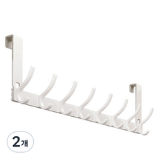 원이네 문에 거는 옷걸이 무타공 다용도 8후크 18cm, 화이트, 2개