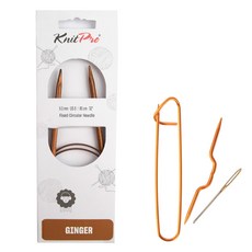 KnitPro 針織棒 80cm*5mm+頂針+定位針 +疏縫用針, 1套, 木頭，隨機發貨（消光針）