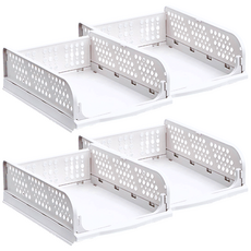 dayneeds 日需百備 分層拖拉收納盒 中款 抽取式 折疊收納盒 可堆疊 衣櫥收納箱 SBD-6920-2, 白色, 4個