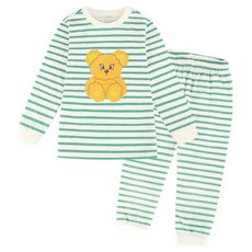 milk mile 童款泡泡小熊圖案條紋長袖家居服+家居長褲組