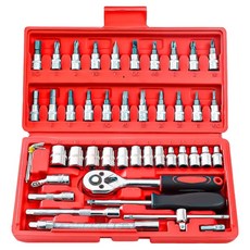 Shan Da 套筒扳手組 1/4"套筒 汽機車適用, 46件工具 + 工具箱 22.5cm x 11.5 x 4cm, 1盒