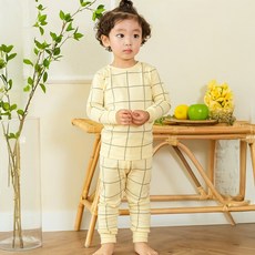 Maykids 童款簡約大方格30支棉長袖家居服套裝