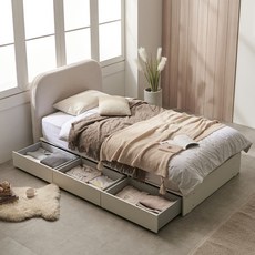 보니애가구 포든 3서랍 수납 침대 프레임 + 협탁 + 베이직 매트리스 세트 방문설치, 라이트그레이 + 화이트 + 블루