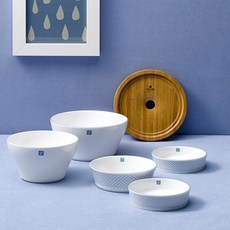 한국도자기 한국도자기리빙 리한 바시미 올인원 단반상기, 블루, 공기 + 대접 + 작은찬기 2p + 찬기 + 나무받침