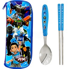 LE BARN 孩童衝鋒戰士圖案筷子+湯匙+拉鍊袋, 湯匙+筷子+餐具袋, 藍色