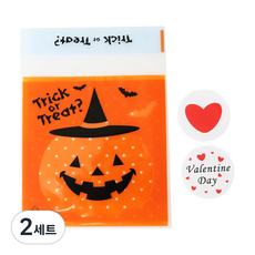 황씨네도시락 접착할로윈 호박모자 쿠키봉투 + 스티커 발렌타인 원형, 30개입, 2세트