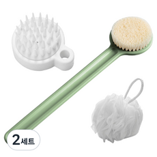 Black Join 去角質身體刷 + 洗髮刷 + 沐浴球套組, 2套, 綠色(身體刷, 洗髮刷), 沐浴球(隨機出貨)