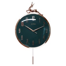 北歐風鹿造型靜音擺鐘 L號, 深綠色
