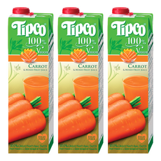 Tipco 100%胡蘿蔔綜合果蔬汁, 3瓶, 1L, 無添加糖, 高纖維, 健康飲品
