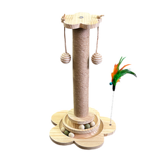 毛皇上 花型劍麻貓抓柱 1組 50cm 貓抓板 貓玩具 實木底座, 小花轉盤 木色
