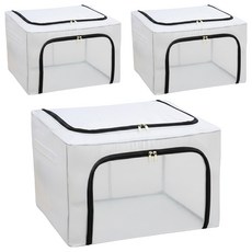 樂邦 拉鍊雙開口PVC鋼架可疊加衣服收納箱 80L, 深藍色, 50 x 40 x 40cm, 3個