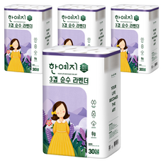 한예지 3겹 순수 라벤더 천연펄프 화장지 25 m, 25m, 30개입, 4개