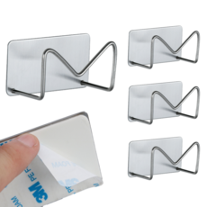 幸福視野3M黏貼式不鏽鋼多功能菜瓜布置物架掛勾, 4個, B型銀