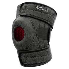 AOLIKES 奧力克斯 彈簧減震防滑加壓運動護膝 右腿, 黑色 + 紅色, 1個