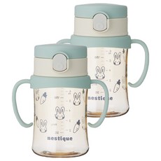네스틱 유아용 스위치 PPSU 원터치 빨대컵, 200ml, 2개, 민트