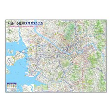 地圖.com 首爾首都圈廣域地鐵路線圖 護貝款 110 x 78 cm + 全國行政道路地圖套組, 1套