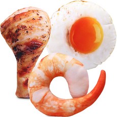 Petconomy 狗狗3D玩具3件組, 1套, 雞腿 + 荷包蛋 + 蝦