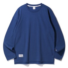 ALVINCLO 寬鬆素色雙面布長袖T恤 AVT363, 深藍