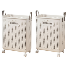 FANCY LIFE 帶手把折疊收納籃, 米色, 2個, 中(35 x 18 x 43.5cm)