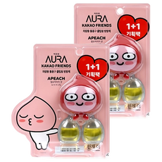 아우라 카카오프렌즈 차량용 통풍구 클립형 방향제 + 리필 4ml 세트 차량용방향제 본품+리필, 2세트, 윌유매리미향