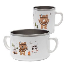 iNDi BEAR 小熊印花不鏽鋼防滑雙耳碗+杯子組, 天藍色, 1組