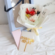 ASPASIA 鮮花 露比亞 永生花 胸花花束 + 留言插牌 + 禮金袋 + 提袋, 紅色, 1套
