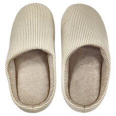 Ego Life日式直條紋防滑靜音麂皮鞋底保暖包頭室內居家拖鞋, 40~41, 米白色, 1雙