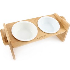 Dog-i 寵物可調高度式竹製餐碗架 2格+陶瓷圓碗 2入, 單色, 1組