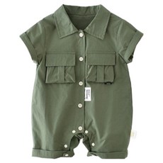 스타도어 아동용 더블포켓 풀스냅 반팔 롬퍼