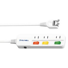 POLYWELL 3切 3座 延長線 2P 3尺, 90cm, 白色, 1個